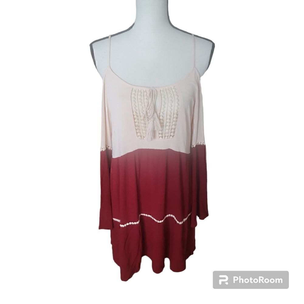 Umgee Color Block Boho Tunic with Bell Sleeves. Size L.
